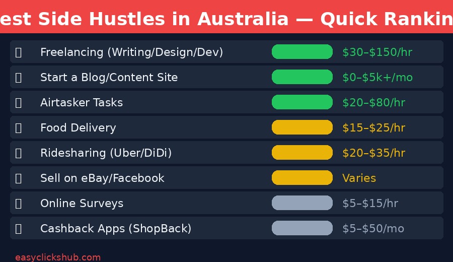 Best side hustles Australia 2026 ranked by earnings