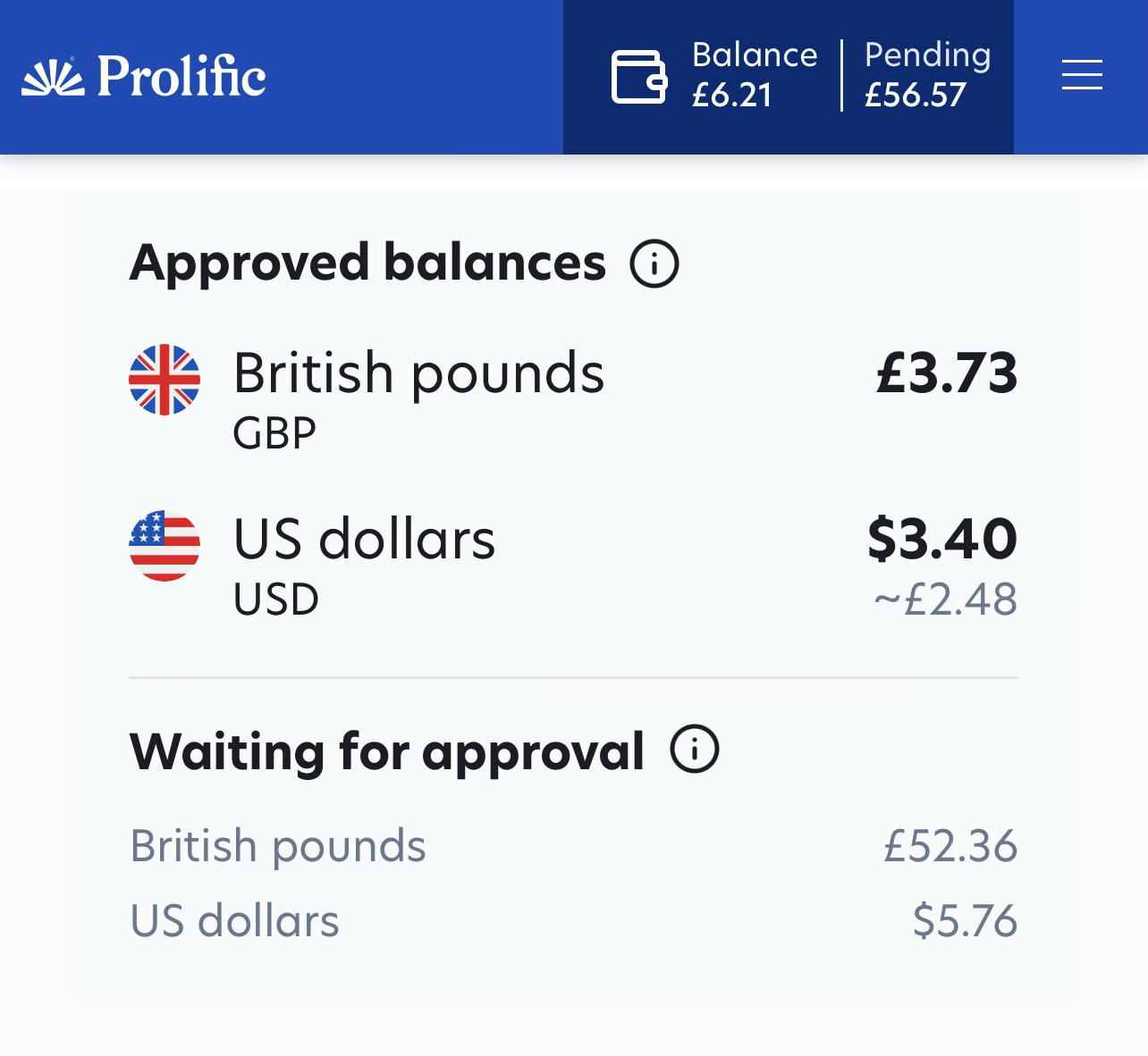 Prolific account balance proof