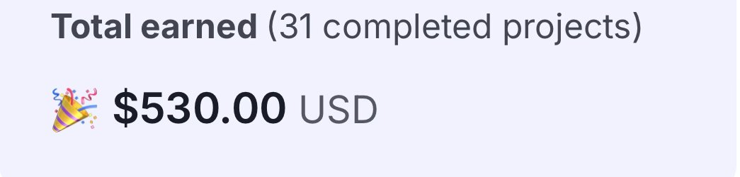 Respondent earnings screenshot showing $530 total from 31 completed projects